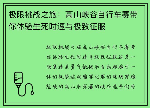 极限挑战之旅：高山峡谷自行车赛带你体验生死时速与极致征服